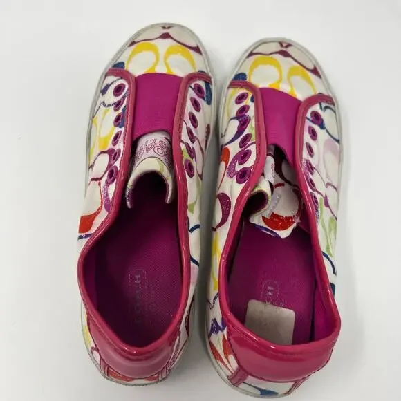 Coach Bev Slip on Sneaker Colorful C Logo Bright Preppy Hot Pink Laceless Size 7 - Picture 6 of 8